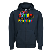Navy autism stitch seeing the world differently Zipper Hoodie - Zillion Design Studio