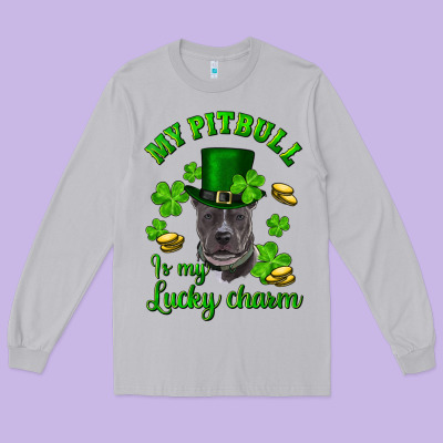 St Patricks Day My Pitbuli My Lucky Charm With Hat Long Sleeve Tee Designed By Ranaportraitstore