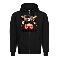 Black baseball life messy bun Zipper Hoodie - Zillion Design Studio