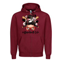 Burgundy baseball life messy bun Zipper Hoodie - Zillion Design Studio