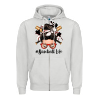 Dove Grey baseball life messy bun Zipper Hoodie - Zillion Design Studio