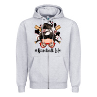 Heather Grey baseball life messy bun Zipper Hoodie - Zillion Design Studio