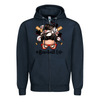 Navy baseball life messy bun Zipper Hoodie - Zillion Design Studio