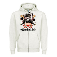 Oatmeal Heather baseball life messy bun Zipper Hoodie - Zillion Design Studio