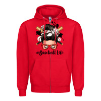 Red baseball life messy bun Zipper Hoodie - Zillion Design Studio