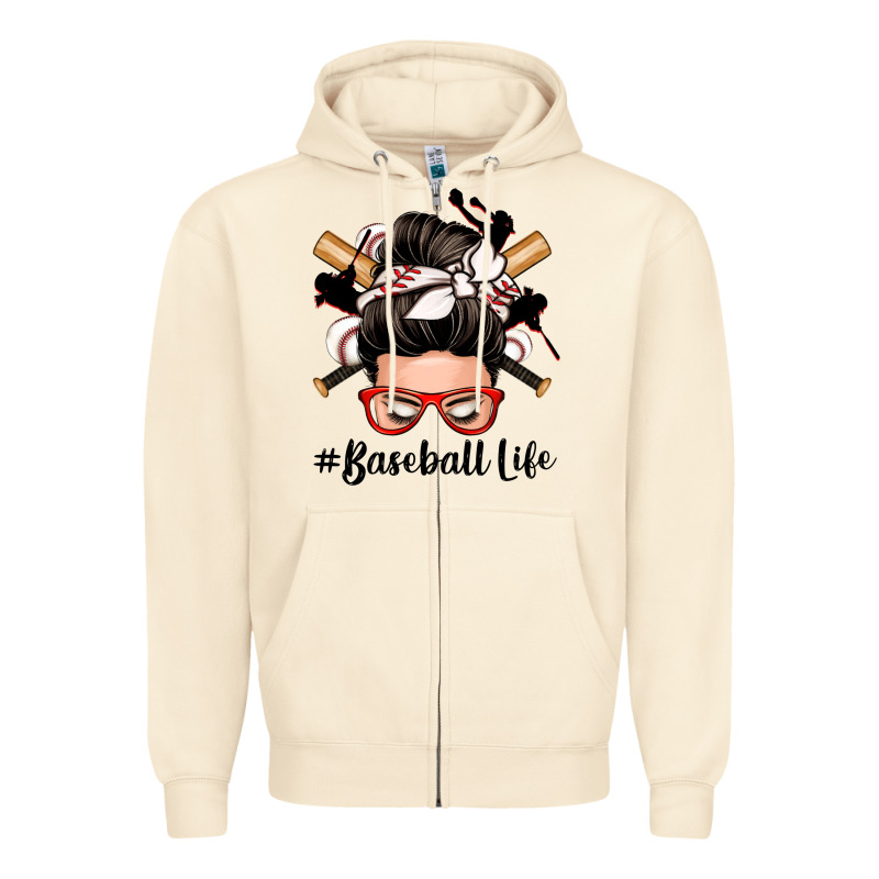 Baseball Life Messy Bun Zipper Hoodie by Zillion Design Studio | Teevron