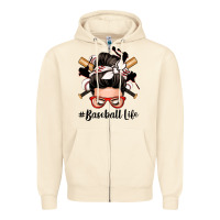 Sandshell baseball life messy bun Zipper Hoodie - Zillion Design Studio