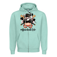 Seafoam baseball life messy bun Zipper Hoodie - Zillion Design Studio