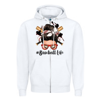 White baseball life messy bun Zipper Hoodie - Zillion Design Studio