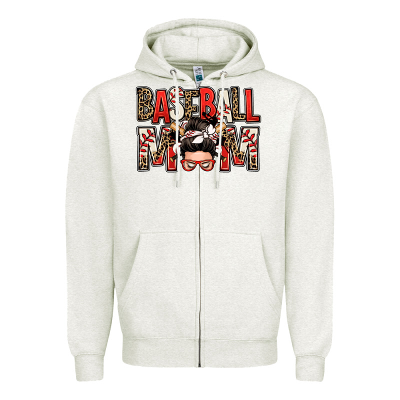 Baseball Mom Messy Bun Zipper Hoodie by Zillion Design Studio | Teevron