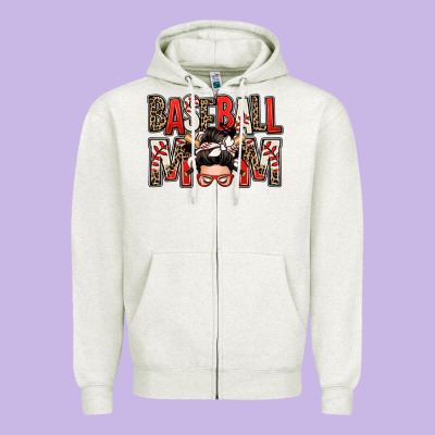 Baseball Mom Messy Bun Zipper Hoodie Designed By Zillion Design Studio