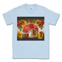 Dusty Blue ladybug mushrooms Classic Tee - BarkalooDesign