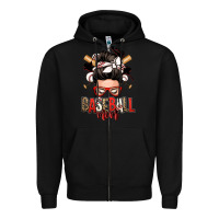 Black baseball mom messy bun Zipper Hoodie - Zillion Design Studio