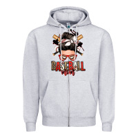 Heather Grey baseball mom messy bun Zipper Hoodie - Zillion Design Studio