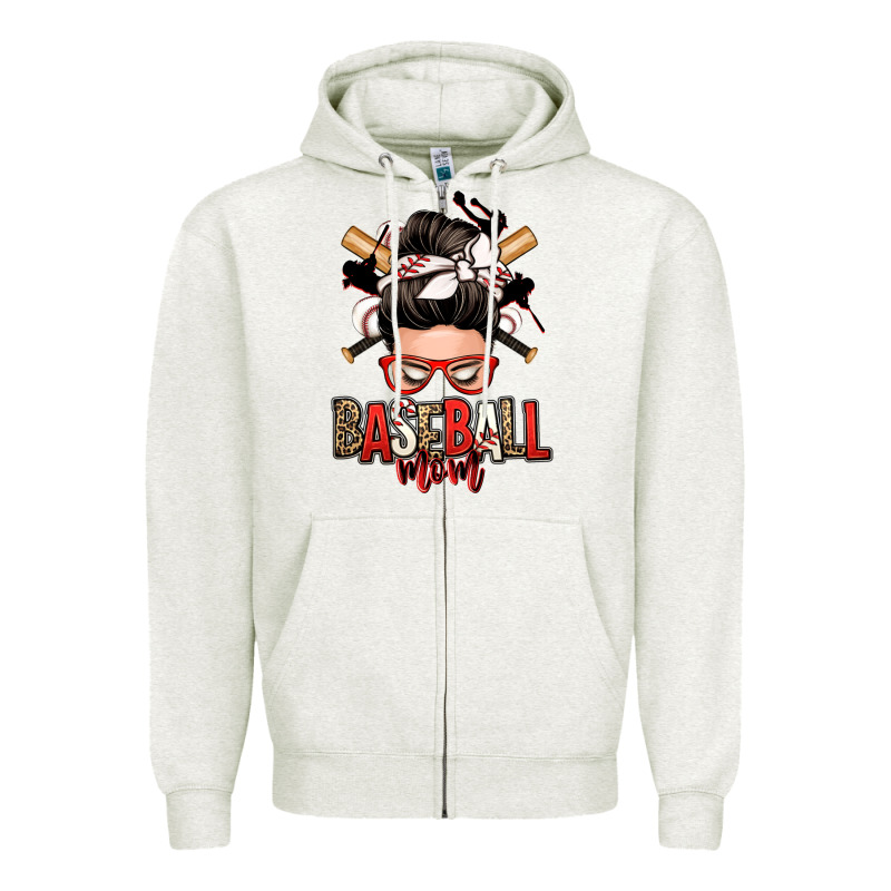 Baseball Mom Messy Bun Zipper Hoodie by Zillion Design Studio | Teevron