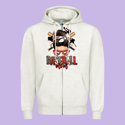 Baseball Mom Messy Bun Zipper Hoodie Designed By Zillion Design Studio
