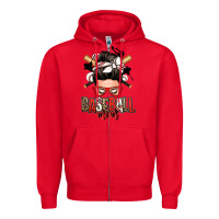 Red baseball mom messy bun Zipper Hoodie - Zillion Design Studio