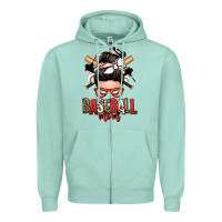 Seafoam baseball mom messy bun Zipper Hoodie - Zillion Design Studio