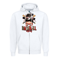 White baseball mom messy bun Zipper Hoodie - Zillion Design Studio