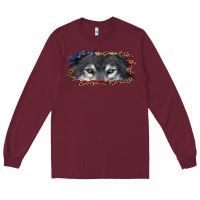 Burgundy wolf eyes american flag Long Sleeve Tee - RanaPortraitStore
