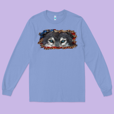 Wolf Eyes American Flag Long Sleeve Tee Designed By Ranaportraitstore