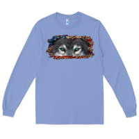 Colony Blue wolf eyes american flag Long Sleeve Tee - RanaPortraitStore