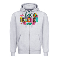 Heather Grey best teacher ever Zipper Hoodie - Zillion Design Studio