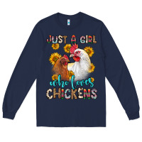 Navy just a girl who loves chickens Long Sleeve Tee - Zillion Design Studio