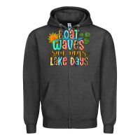 Charcoal Heather boat waves sun rays lake days Zipper Hoodie - Zillion Design Studio