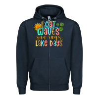 Navy boat waves sun rays lake days Zipper Hoodie - Zillion Design Studio