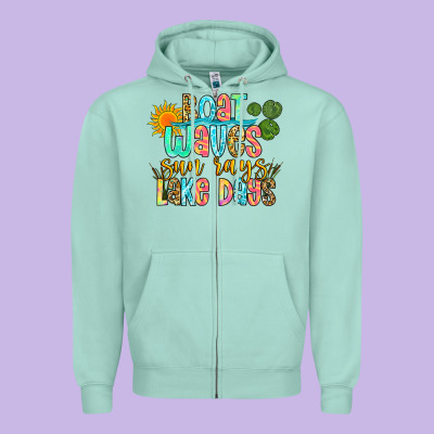Boat Waves Sun Rays Lake Days Zipper Hoodie Designed By Zillion Design Studio