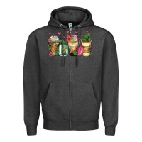 Charcoal Heather cactus coffee cups Zipper Hoodie - Zillion Design Studio