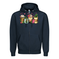 Navy cactus coffee cups Zipper Hoodie - Zillion Design Studio
