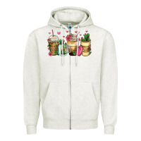 Oatmeal Heather cactus coffee cups Zipper Hoodie - Zillion Design Studio