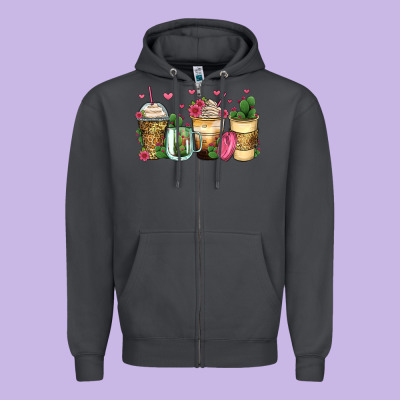 Cactus Coffee Cups Zipper Hoodie Designed By Zillion Design Studio