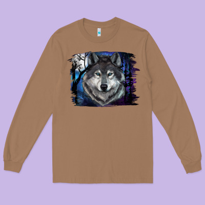 Wolf And Full Moon Long Sleeve Tee Designed By Ranaportraitstore