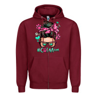 Burgundy cat mom messy bun Zipper Hoodie - Zillion Design Studio