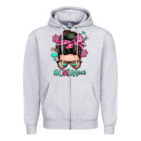 Heather Grey cat mom messy bun Zipper Hoodie - Zillion Design Studio