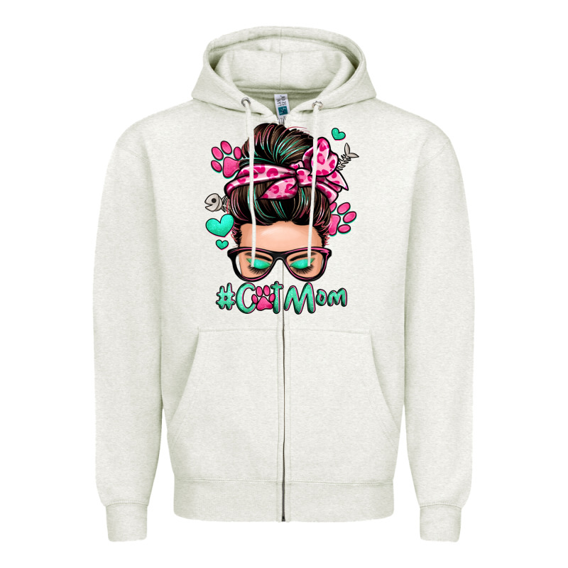Cat Mom Messy Bun Zipper Hoodie by Zillion Design Studio | Teevron