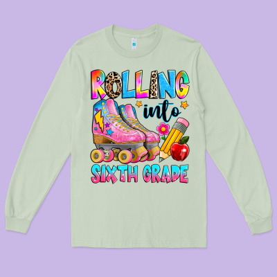 Rolling Into Sixth Grade Long Sleeve Tee Designed By Texasbilliewilder