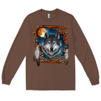 Chestnut wolf and feathers Long Sleeve Tee - RanaPortraitStore