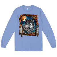 Colony Blue wolf and feathers Long Sleeve Tee - RanaPortraitStore