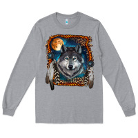 Heather Grey wolf and feathers Long Sleeve Tee - RanaPortraitStore