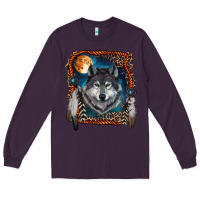 Plum wolf and feathers Long Sleeve Tee - RanaPortraitStore