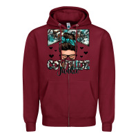 Burgundy cowhide junkie messy bun Zipper Hoodie - Zillion Design Studio