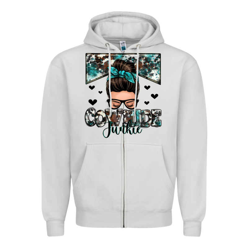 Cowhide Junkie Messy Bun Zipper Hoodie by Zillion Design Studio | Teevron