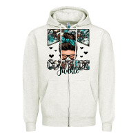 Oatmeal Heather cowhide junkie messy bun Zipper Hoodie - Zillion Design Studio