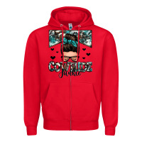 Red cowhide junkie messy bun Zipper Hoodie - Zillion Design Studio
