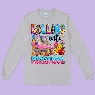 Rolling Into Preschool Grade Long Sleeve Tee Designed By Texasbilliewilder