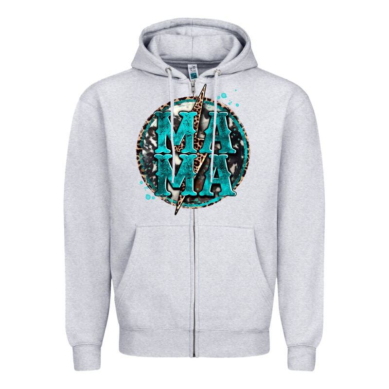 Cowhide Mama Lighting Bolt Zipper Hoodie by Zillion Design Studio | Teevron